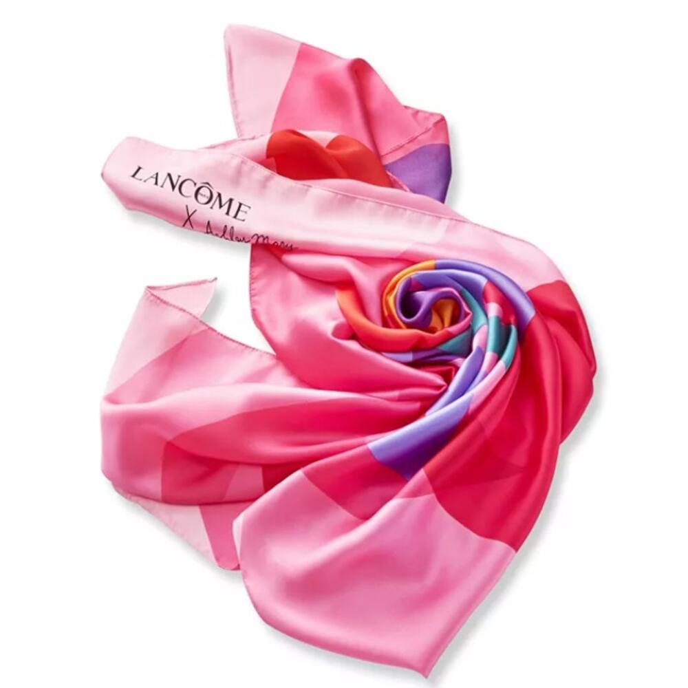 Lancome Paris Scarf 35” Ashley Mary Collab Pink Floral Square Limited Edition - Picture 2 of 13